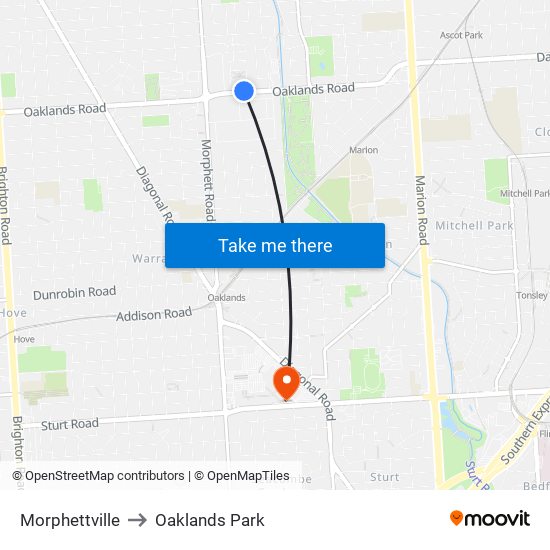 Morphettville to Oaklands Park map