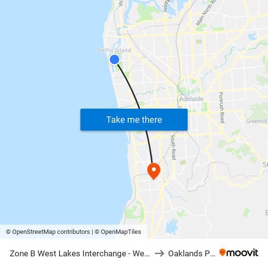 Zone B West Lakes Interchange - West side to Oaklands Park map