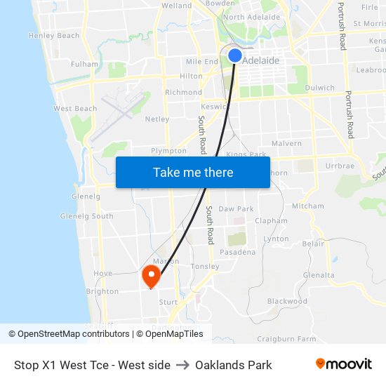 Stop X1 West Tce - West side to Oaklands Park map