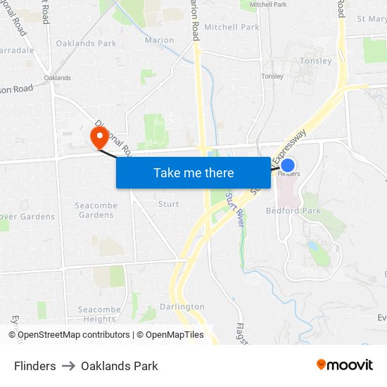 Flinders to Oaklands Park map