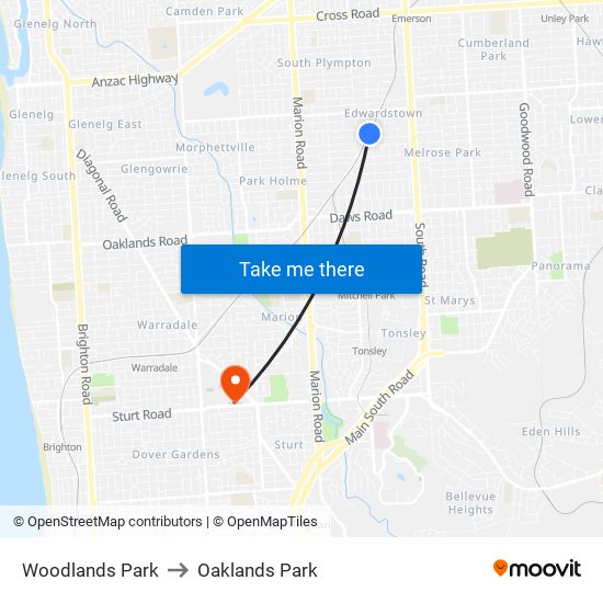 Woodlands Park to Oaklands Park map