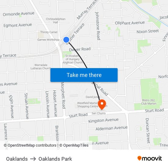 Oaklands to Oaklands Park map