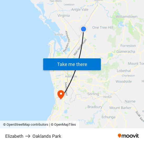 Elizabeth to Oaklands Park map