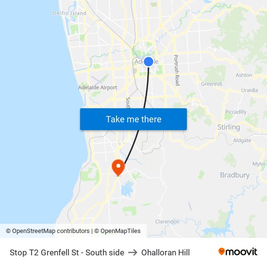 Stop T2 Grenfell St - South side to Ohalloran Hill map