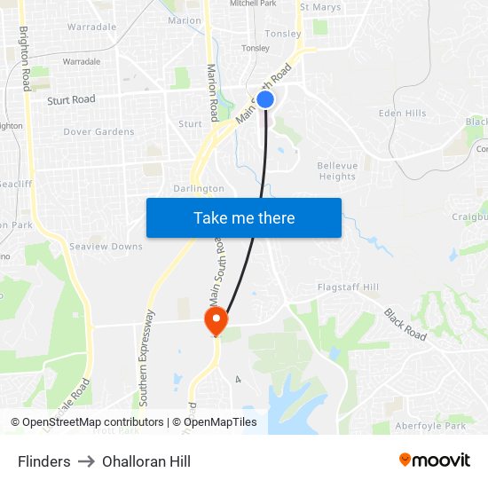 Flinders to Ohalloran Hill map