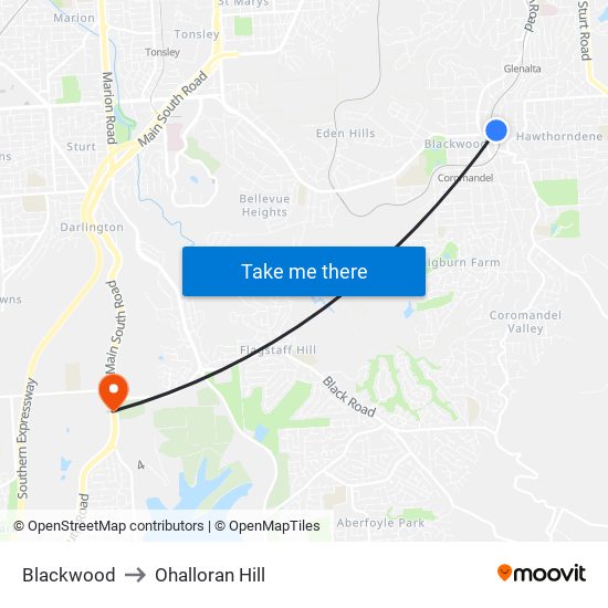 Blackwood to Ohalloran Hill map