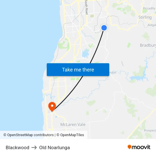 Blackwood to Old Noarlunga map
