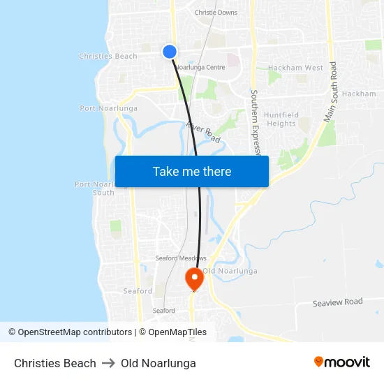 Christies Beach to Old Noarlunga map