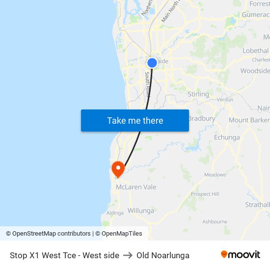 Stop X1 West Tce - West side to Old Noarlunga map