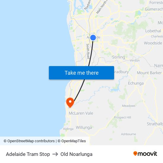 Adelaide Tram Stop to Old Noarlunga map