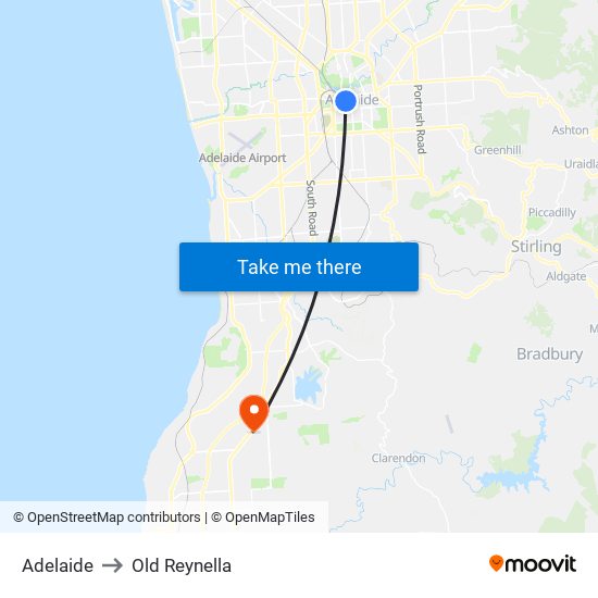 Adelaide to Old Reynella map