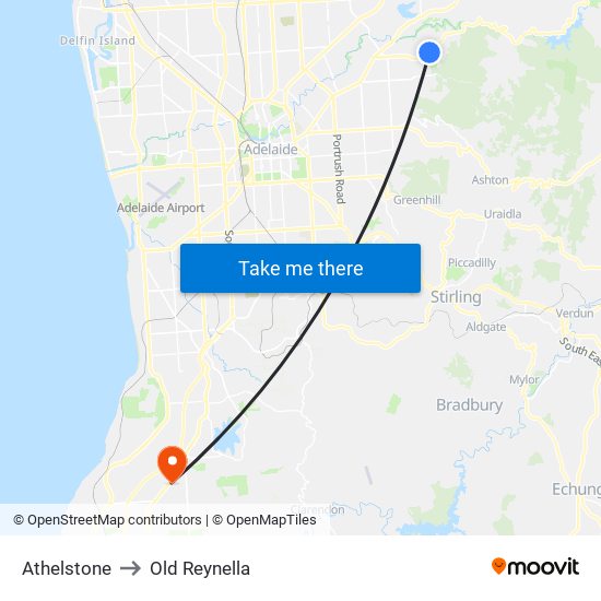 Athelstone to Old Reynella map