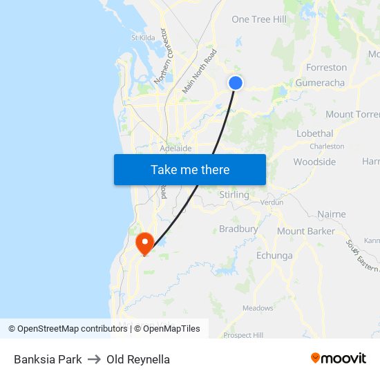 Banksia Park to Old Reynella map