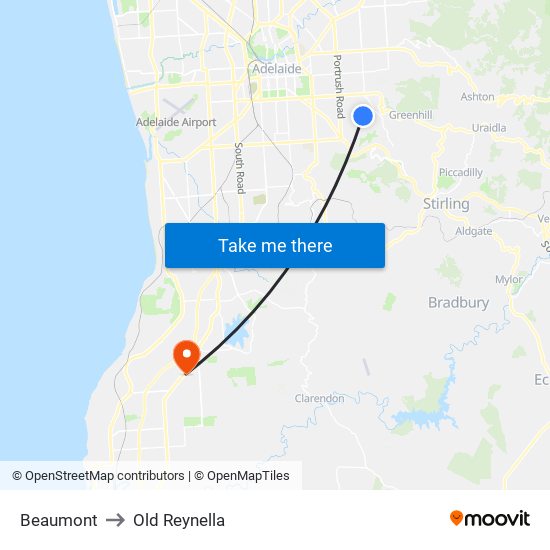 Beaumont to Old Reynella map