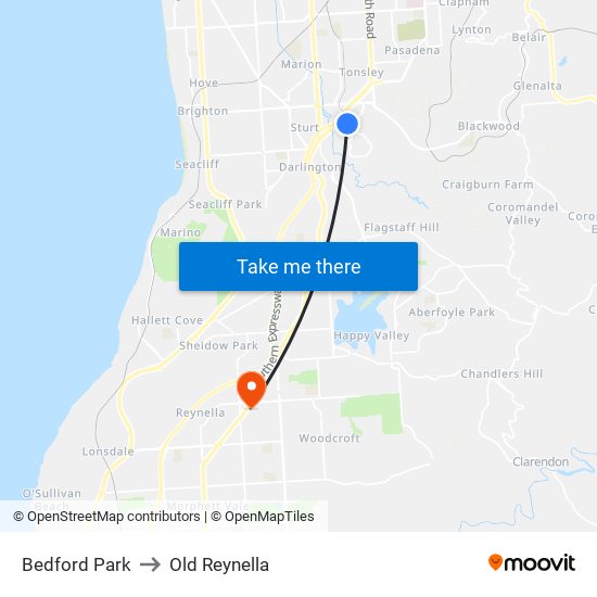 Bedford Park to Old Reynella map