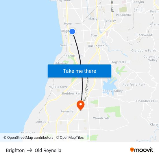 Brighton to Old Reynella map