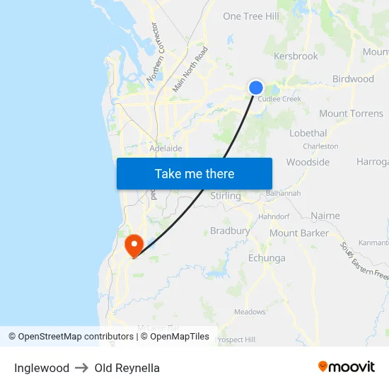 Inglewood to Old Reynella map