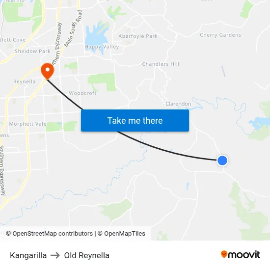 Kangarilla to Old Reynella map