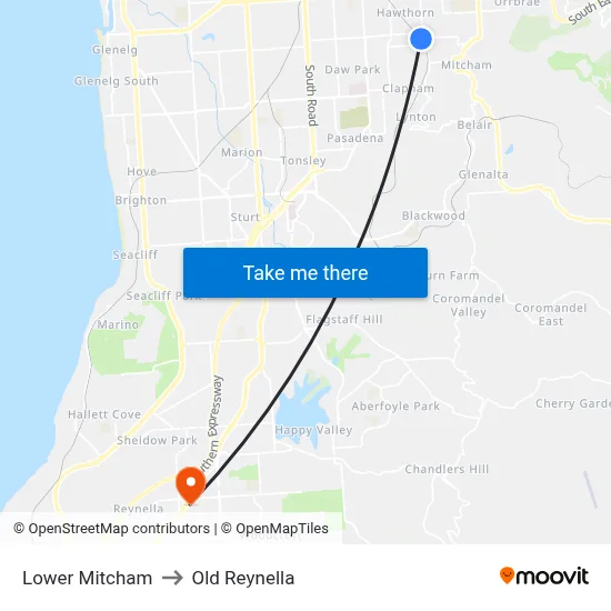 Lower Mitcham to Old Reynella map