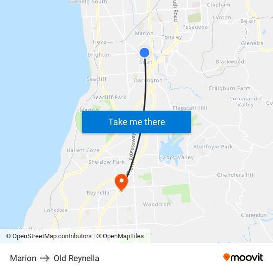 Marion to Old Reynella map