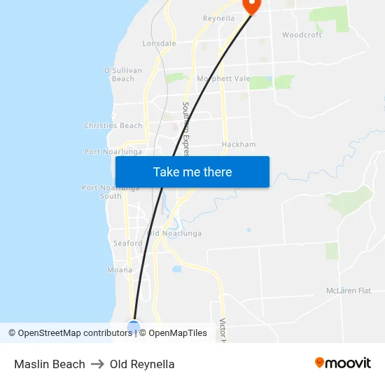 Maslin Beach to Old Reynella map