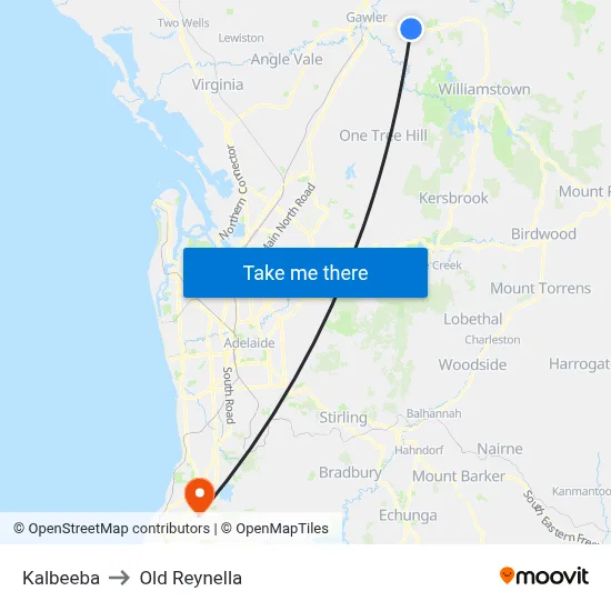 Kalbeeba to Old Reynella map