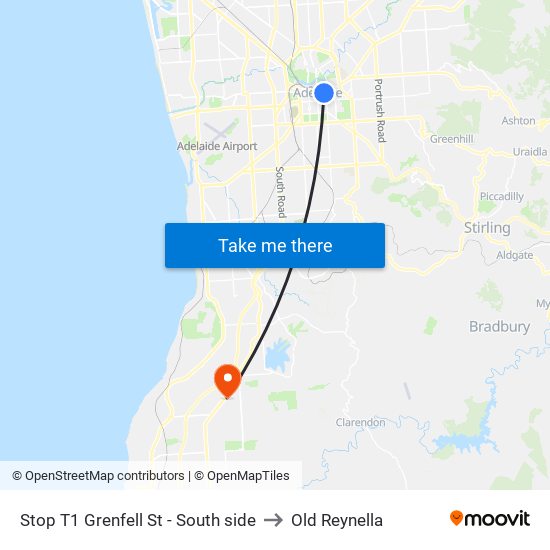 Stop T1 Grenfell St - South side to Old Reynella map