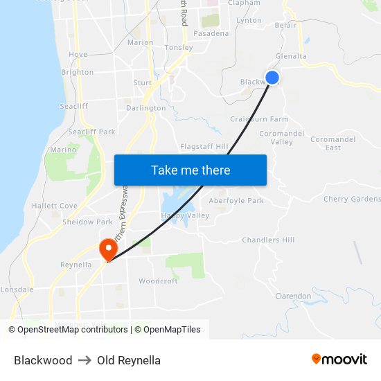 Blackwood to Old Reynella map