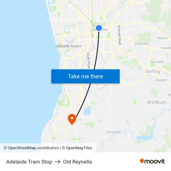 Adelaide Tram Stop to Old Reynella map