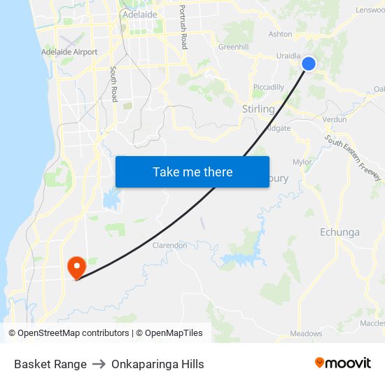 Basket Range to Onkaparinga Hills map