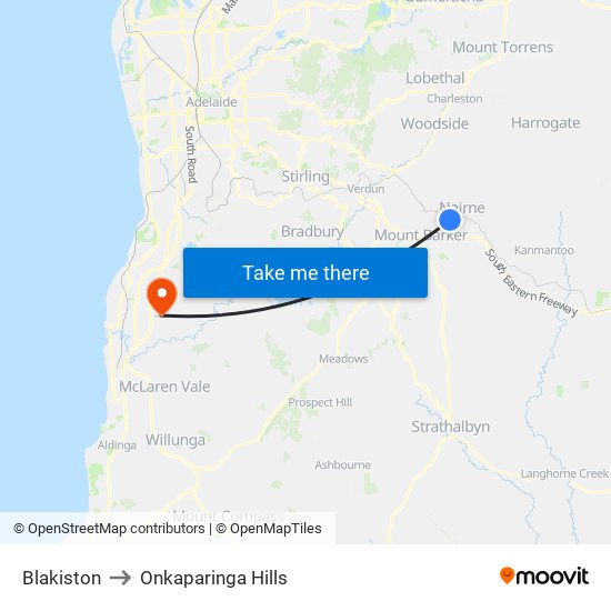 Blakiston to Onkaparinga Hills map