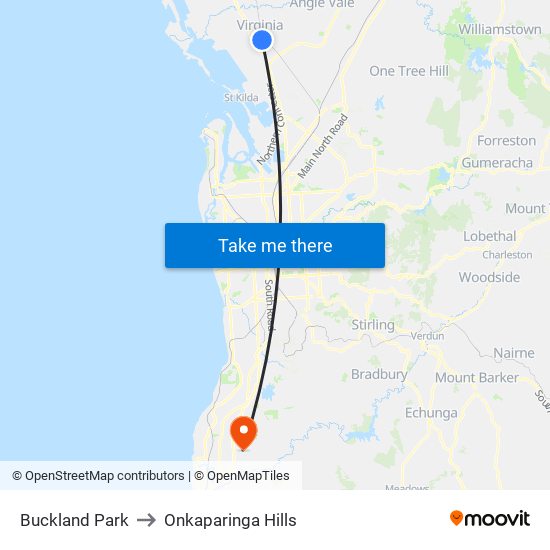 Buckland Park to Onkaparinga Hills map