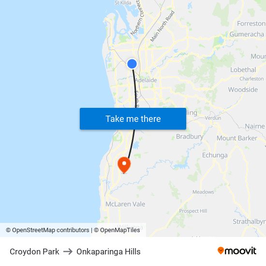 Croydon Park to Onkaparinga Hills map