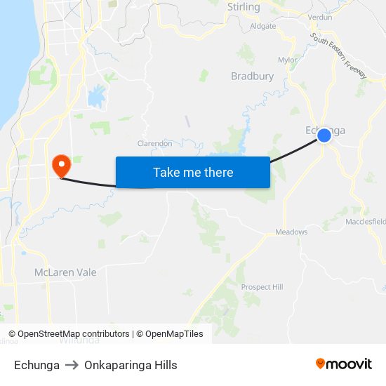 Echunga to Onkaparinga Hills map