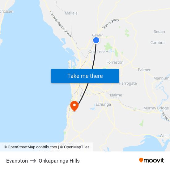 Evanston to Onkaparinga Hills map