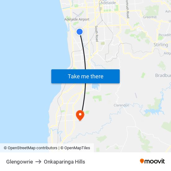 Glengowrie to Onkaparinga Hills map