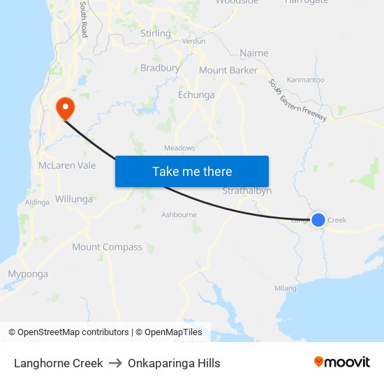 Langhorne Creek to Onkaparinga Hills map