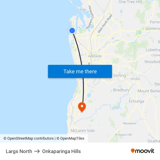 Largs North to Onkaparinga Hills map