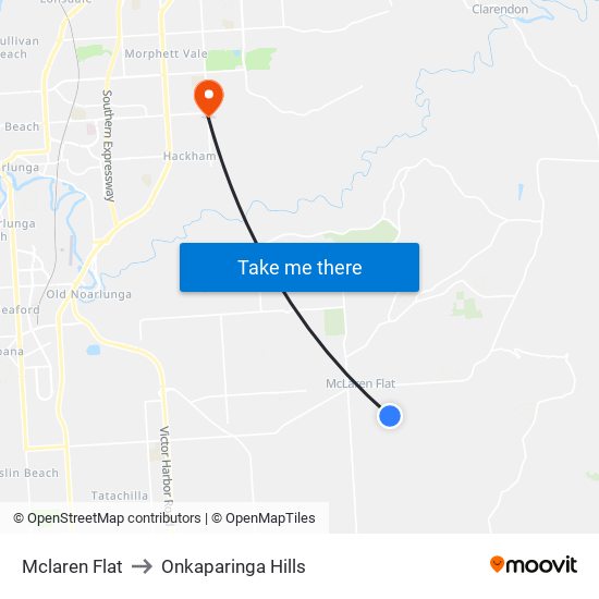 Mclaren Flat to Onkaparinga Hills map