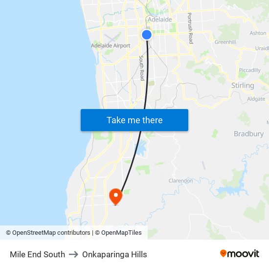 Mile End South to Onkaparinga Hills map