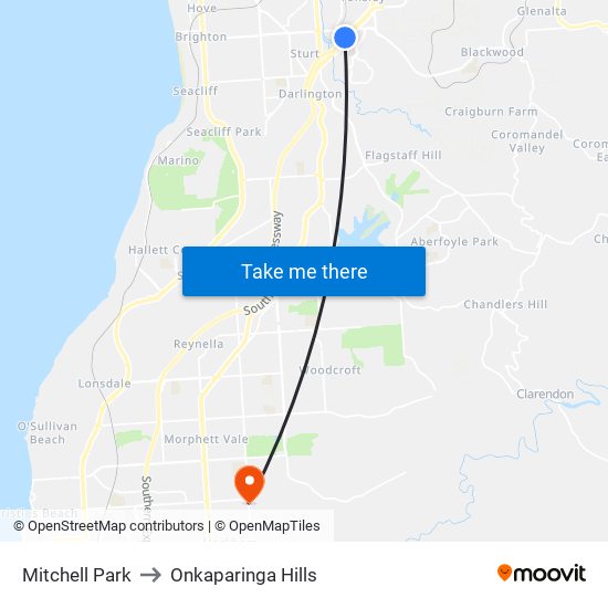 Mitchell Park to Onkaparinga Hills map