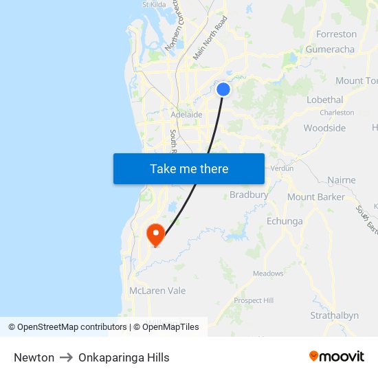 Newton to Onkaparinga Hills map