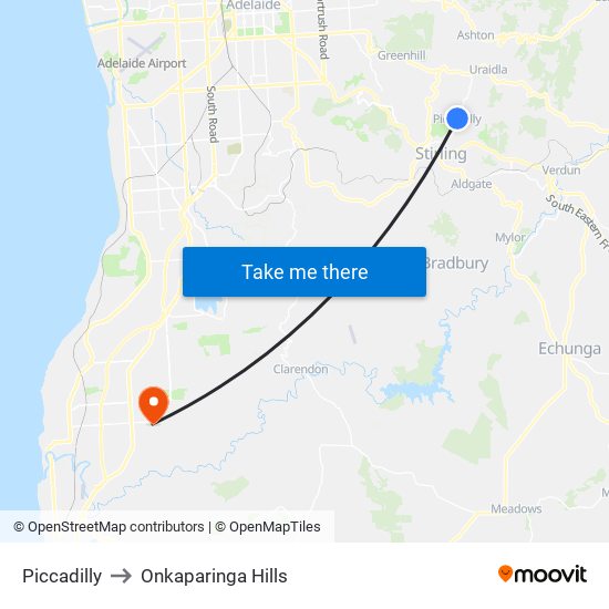 Piccadilly to Onkaparinga Hills map