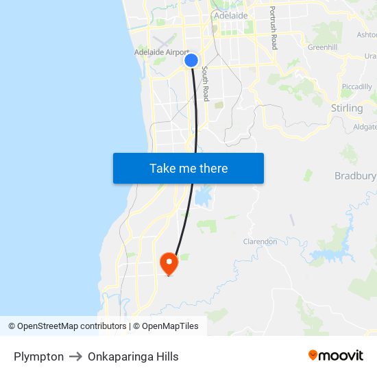 Plympton to Onkaparinga Hills map