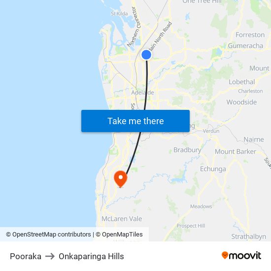 Pooraka to Onkaparinga Hills map