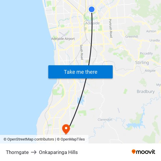 Thorngate to Onkaparinga Hills map