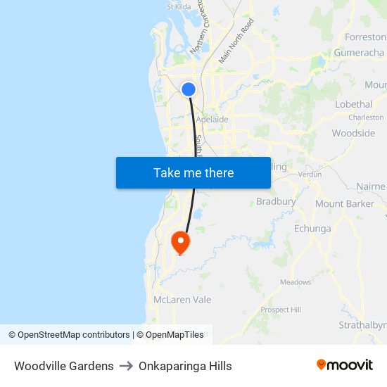 Woodville Gardens to Onkaparinga Hills map