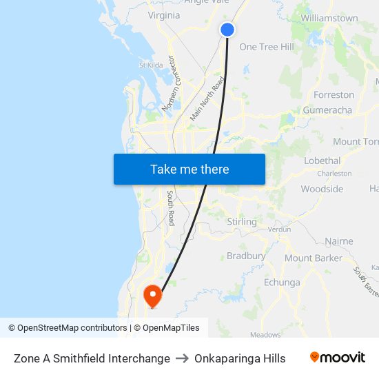 Zone A Smithfield Interchange to Onkaparinga Hills map