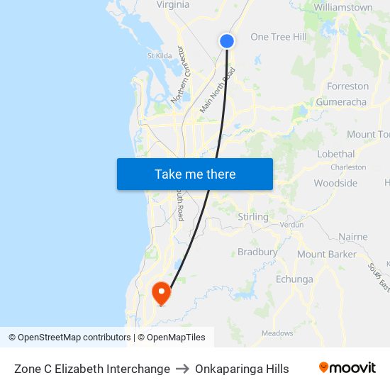 Zone C Elizabeth Interchange to Onkaparinga Hills map