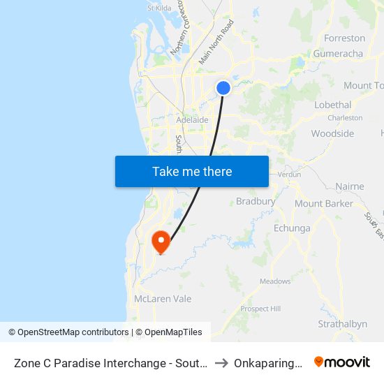 Zone C Paradise Interchange - South East side to Onkaparinga Hills map